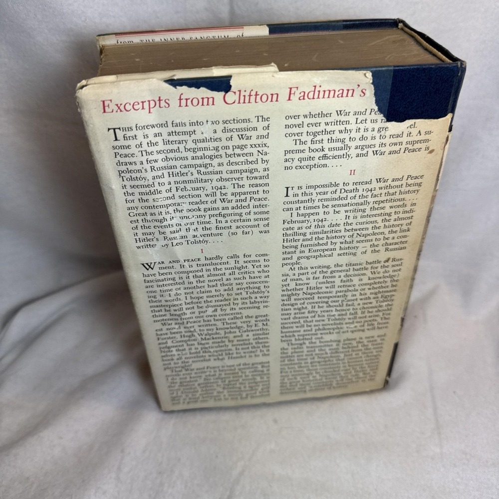War and Peace, Inner Sanctum Edition, Leo Tolstoy, 1942 Hard Bound Dust Jacket - Picture 5 of 10